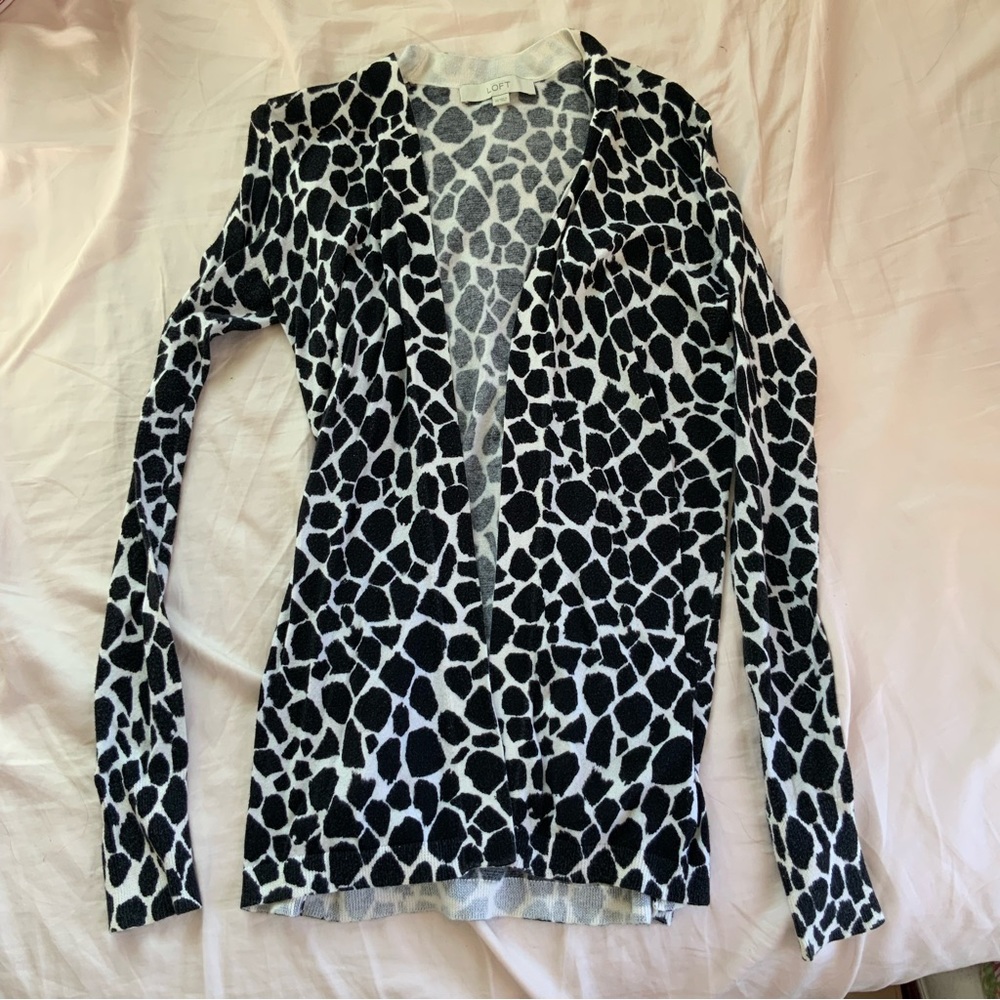 Ann Taylor LOFT Cow Spot Animal Print Patterned Long Cardigan - Size XS